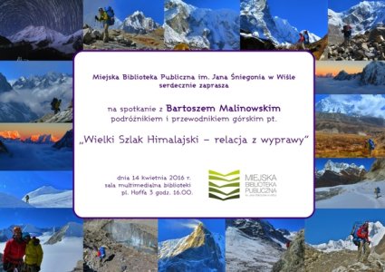 Plakat dotyczący spotkania z podróżnikiem Bartoszem Malinowskim
