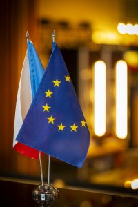 Otwarcie Habsburskiej Osady Gospodarczej - flagi Czech i UE