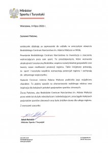 List Jakuba Rutnickiego - Ministra Sportu