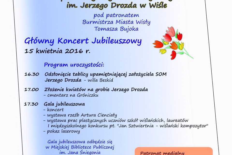 Plakat dotyczący Jubileuszu 50-lecia Społecznego Ogniska Muzycznego w Wiśle