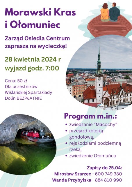 plakat wycieczki Morawski Kras i Ołomuniec